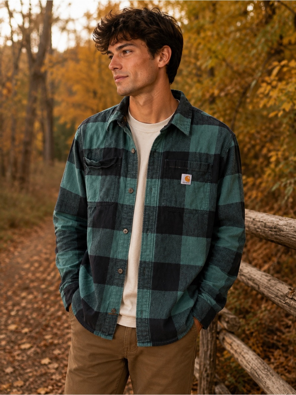 Carhartt Rugged Flex Men’s XL Green Black Plaid Flannel Shirt